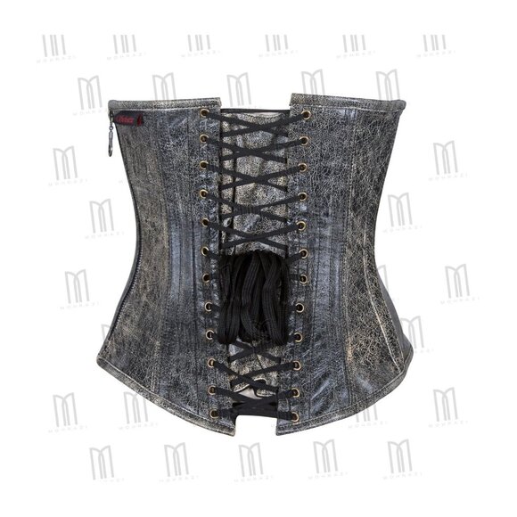 3 Layer Underbust Genuine Leather Corset with Fashion Buckle Straps and Side Zip - Picture 3 of 3